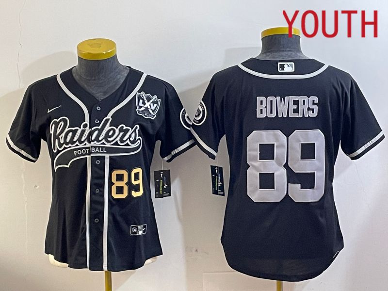 Youth Oakland Raiders #89 Bowers Black Joint Name 2024 Nike Limited NFL Jersey style 3->youth nfl jersey->Youth Jersey